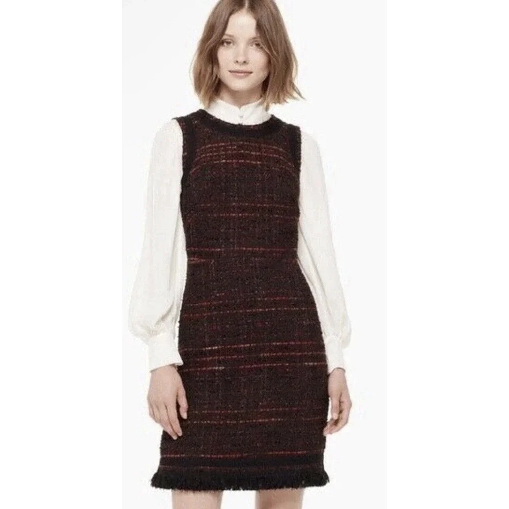 Kate Spade New York So Foxy metallic tweed sheath dress Size 10 Fringe Wool